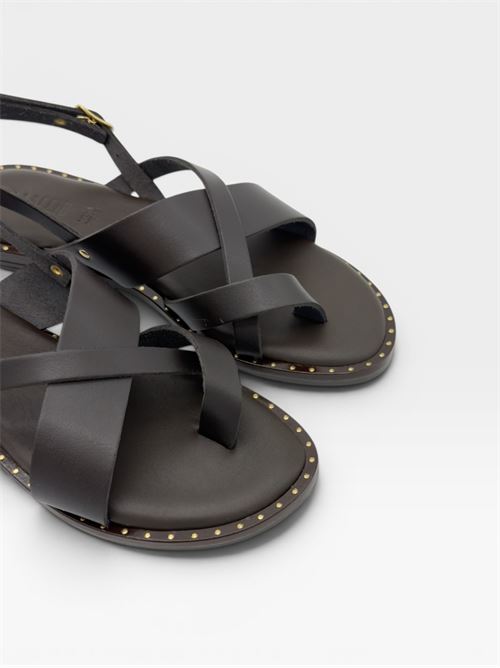 Sandali neri bassi con cinturino da donna IL LACCIO | 26147PELLETMORO